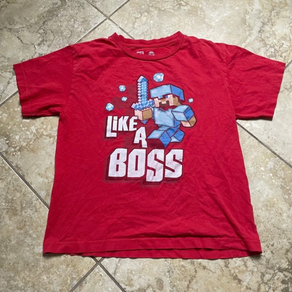 Minecraft Like‎ A Boss Youth T-Shirt Red Mojang Jinx Size YL (10-12)